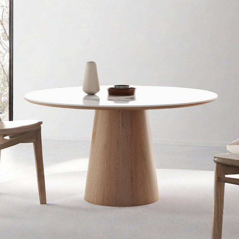 Table de salle à manger ronde moderne avec plateau en pierre brillant, H 29,5 po x L 53,1 po x l 53,1 po