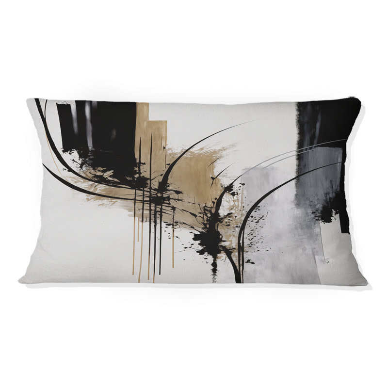 Noir, blanc et doré Expression II - coussin imprimé, H 12 po x l 20 po
