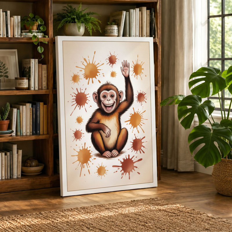 Cheerful Chimp and Viruses Modern - Wrapped Canvas, 18x12 - 45.7 x 30.5 cm, Terracotta Border