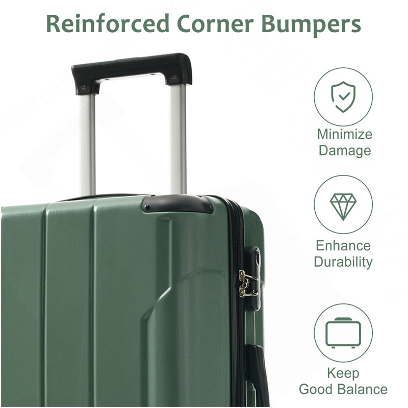 Ensembles de bagages 3 pièces, valises rigides durables en ABS rigide avec roues pivotantes doubles 20/24/28 pouces (vert)