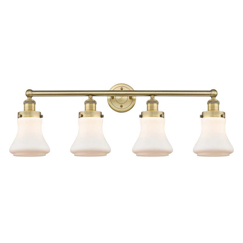 Éclairage pour meuble-lavabo à 4 lumières à intensité variable Asadbek, Blanc mat, Laiton brossé