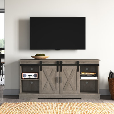Talan TV Stand - 65-Inch Entertainment Center with Media Console Shelves, Cable Management, and Sliding X-Style Barn Doors