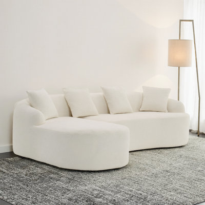 Sleek White Modular L-Shape Sectional Sofa with Curved Chaise, Deep Comfort Chenille Couch for Modern Living Spaces
