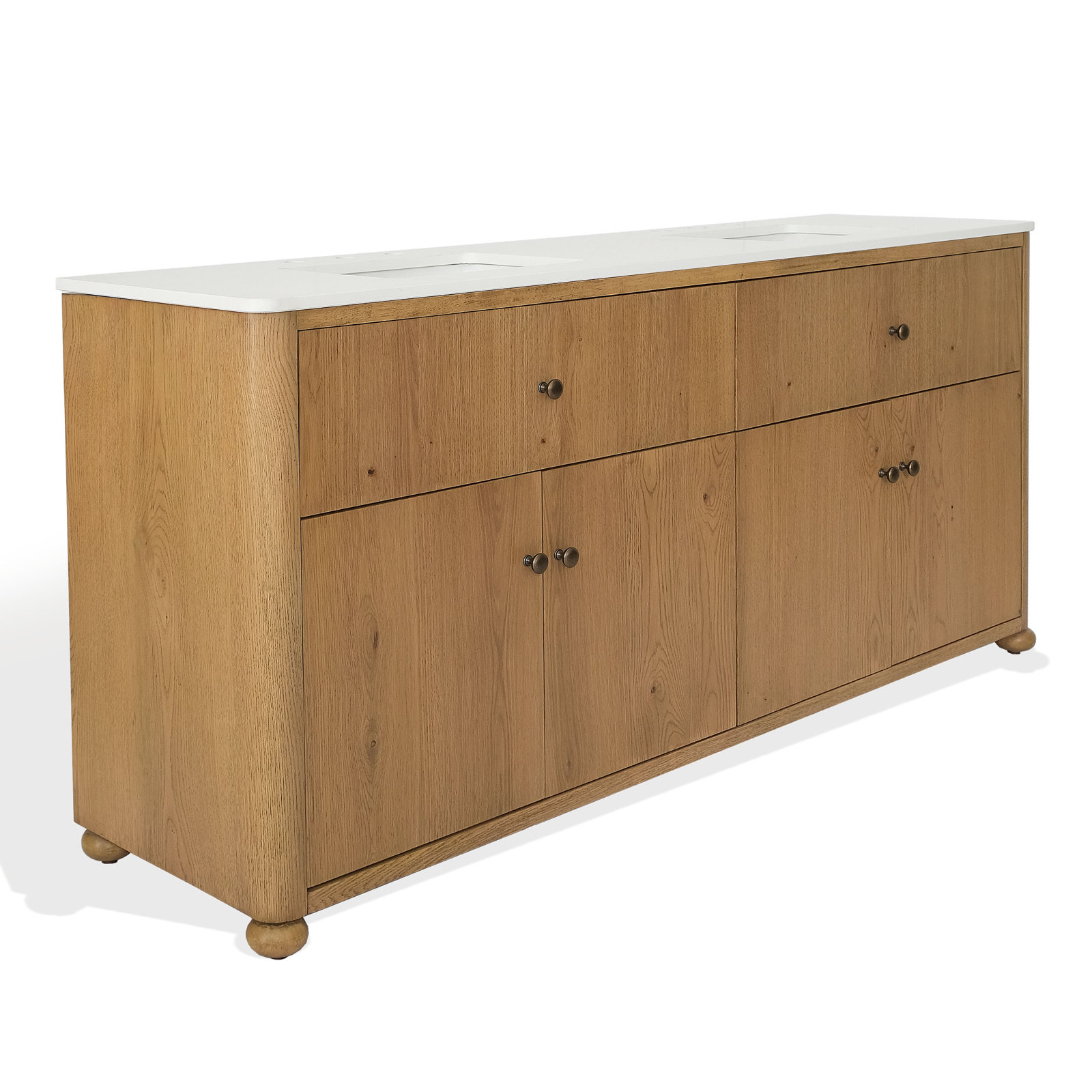 Tata Oak Bunfoot Bathroom Vanity with Quartz Top, 72"