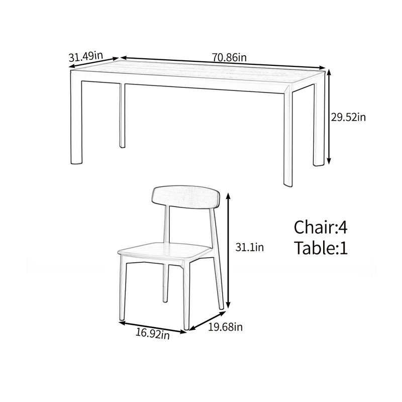 Simple and comfortable solid wood dining table set, 29.52"H x 70.86"L x 31.49"W