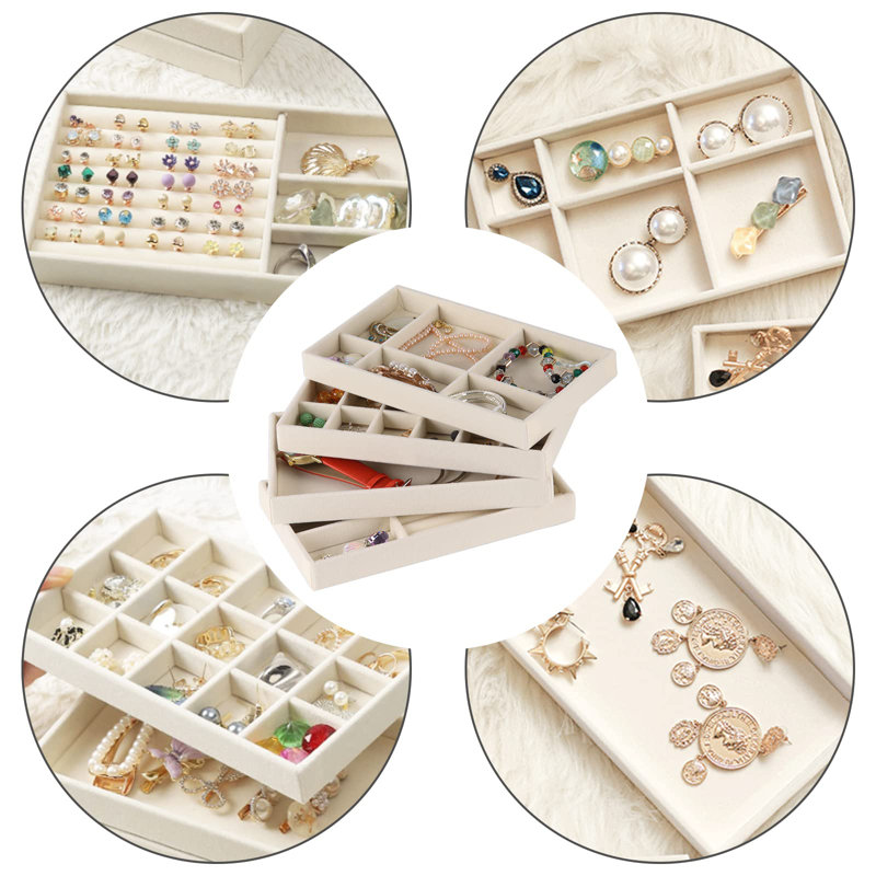 Set Of 8 Stackable Jewellery Organizer Stackable Trays,Jewellery Drawer Inserts Container Display Case Storage With Removable Dividers