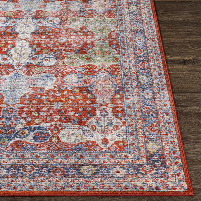 Bright Red Wool Traditional Washable Area Rug 2'7" x 4'
