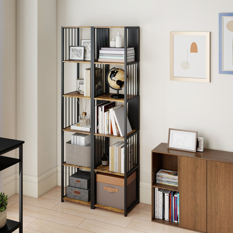 165cm H x 33.5cm W Metal Standard Bookcase, Brown/Black
