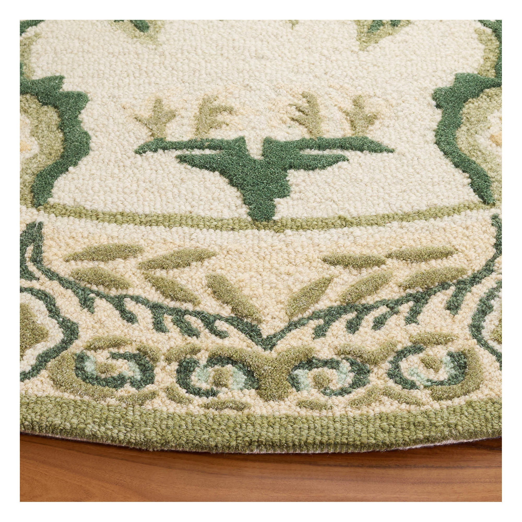 Earthly Treasures 215 Hand Tufted Wool/Cotton/Viscose Floral Rug in Ivory/Sage, Round 6'