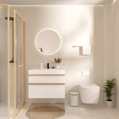 White Wall Mounted 36 Inch Bathroom Vanity With Integrated Acrylic Sink, 2 Soft-Close Drawers, Pre-Assembled, Modern Floating Cabinet, Customizable Dual-Color Handles, Smooth Closing Drawer Slides,