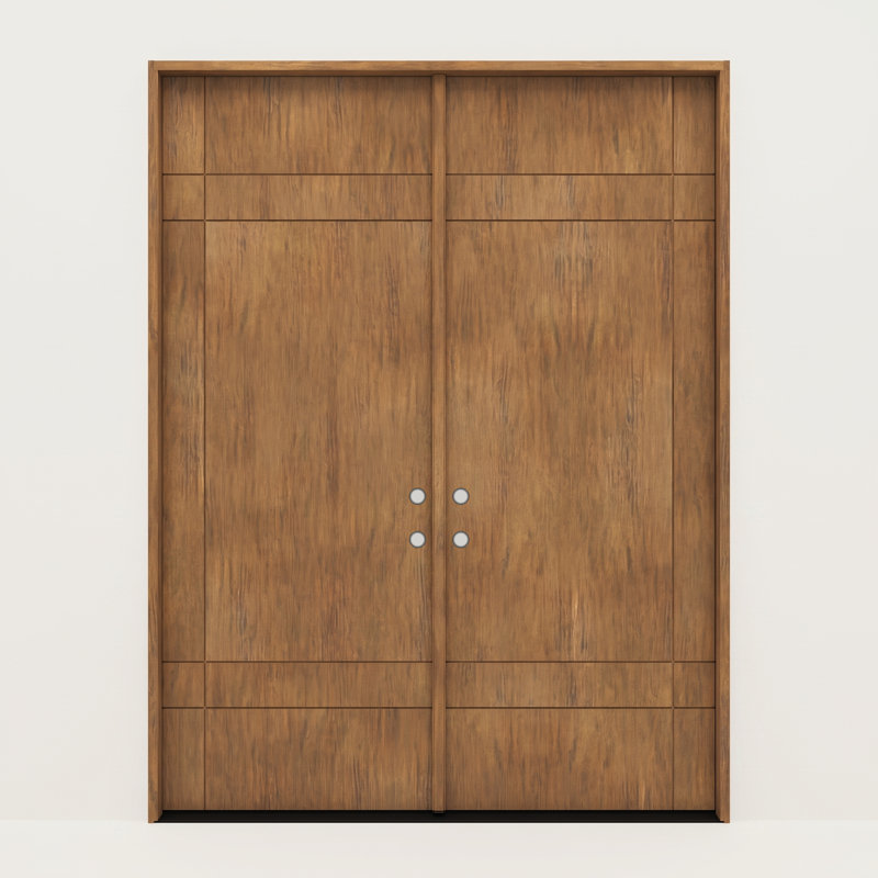 ALTO-BQ-96 | Porte double 96 po, extérieur pré-suspendu RTA, panneau affleurant moderne, bois d'acajou brut
