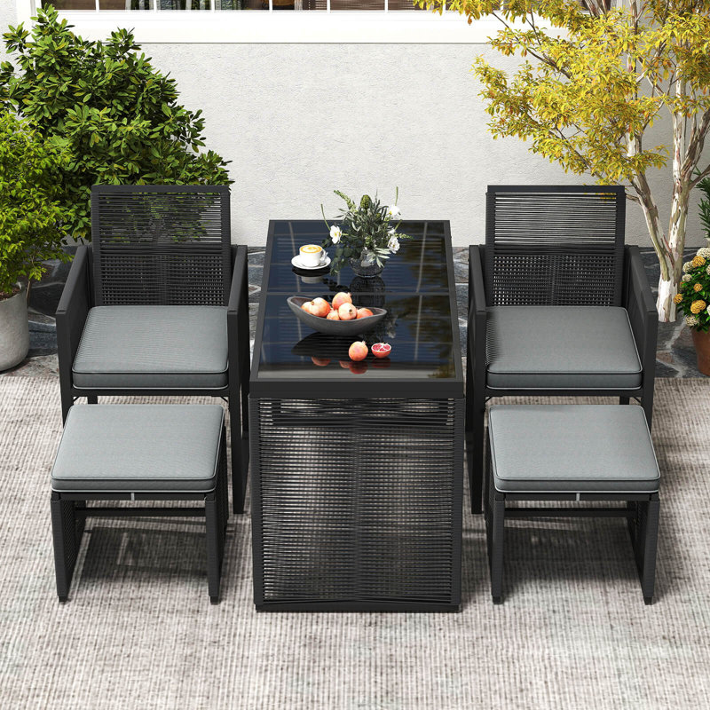 5 Pcs pe wicker patio dining set Outdoor Conversation Set With Cushions