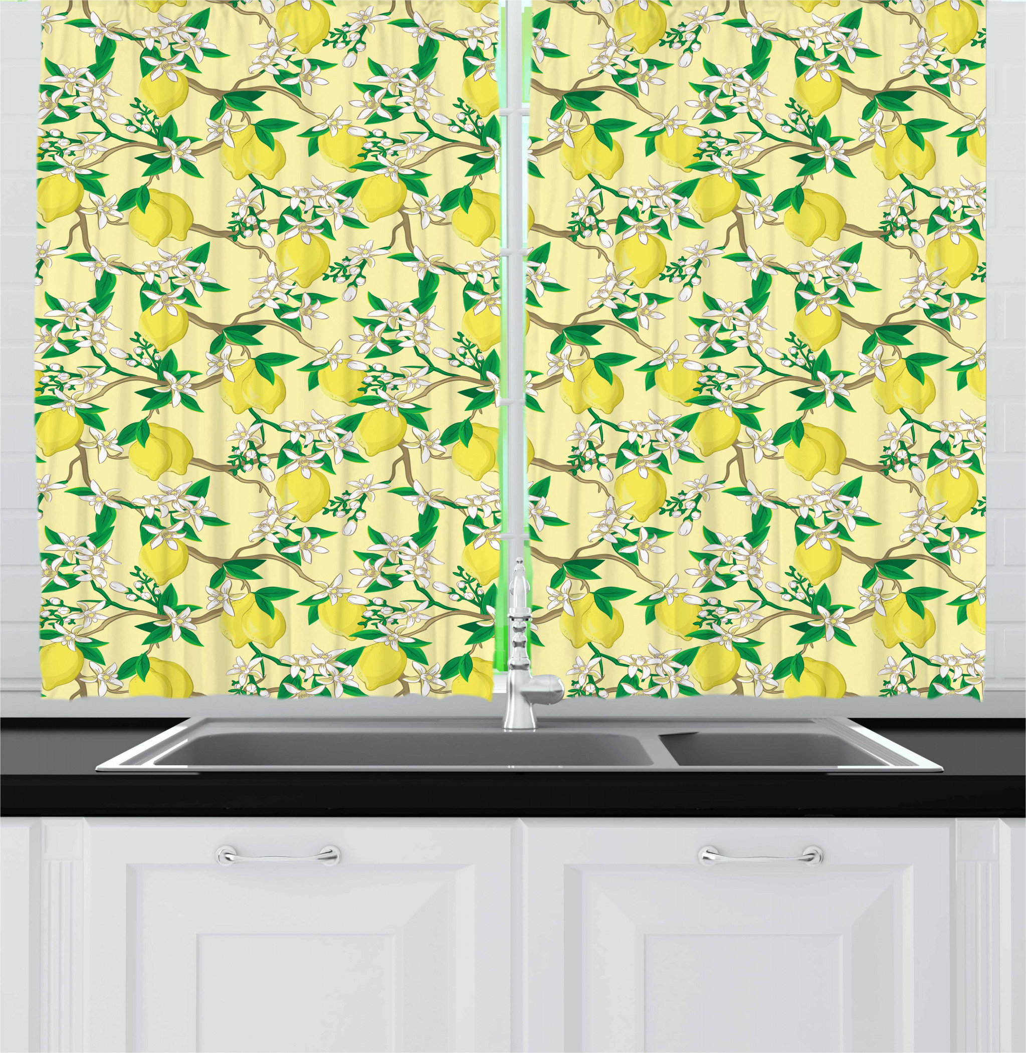 Bless international Floral Tailored 55'' W Kitchen Curtain in Pale Yellow | Wayfair