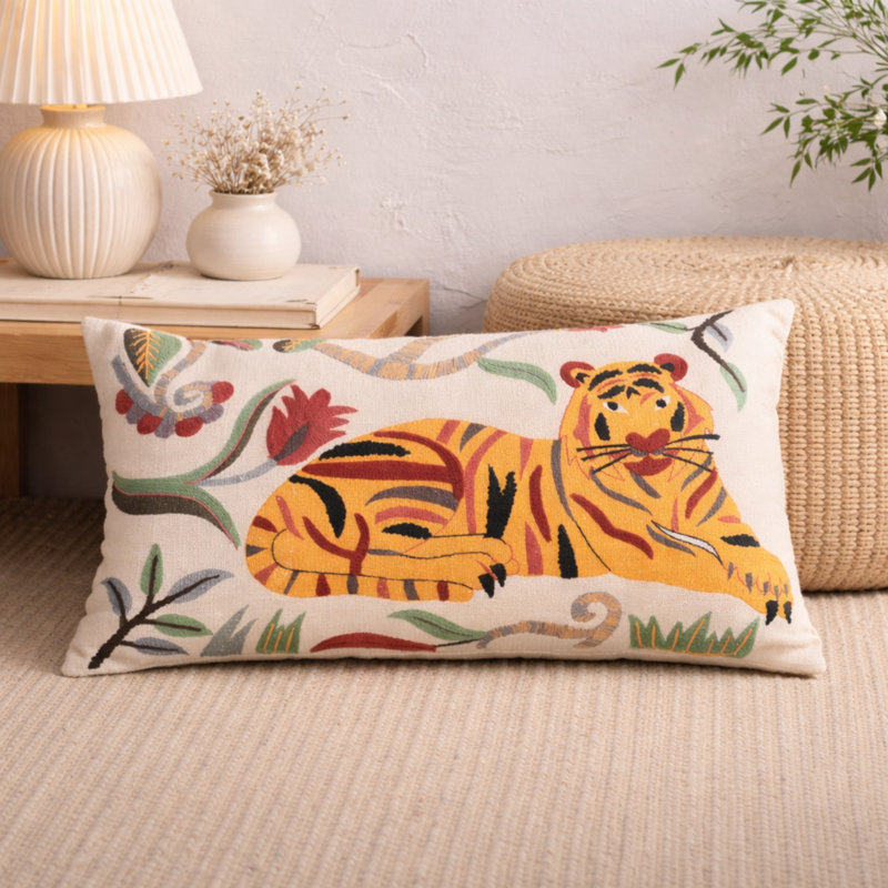 Coussin lombaire brodé et imprimé avec insert, 24 x 14 po