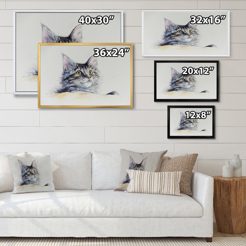 Portrait de jeune chat mignon - Cadre photo, impression sur toile, H 8 po x l 12 po x P 1,5 po, Cadre flottant noir