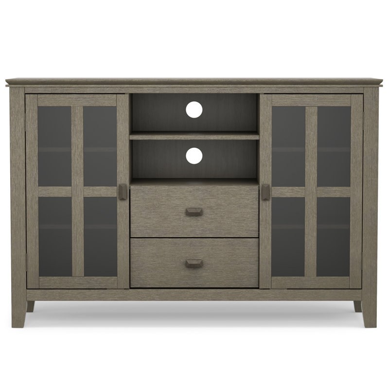 Farmhouse Grey Tall TV Media Stand with Tempered Glass Top