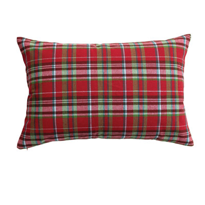 Woven Cotton Lumbar Pillow with Plaid Pattern