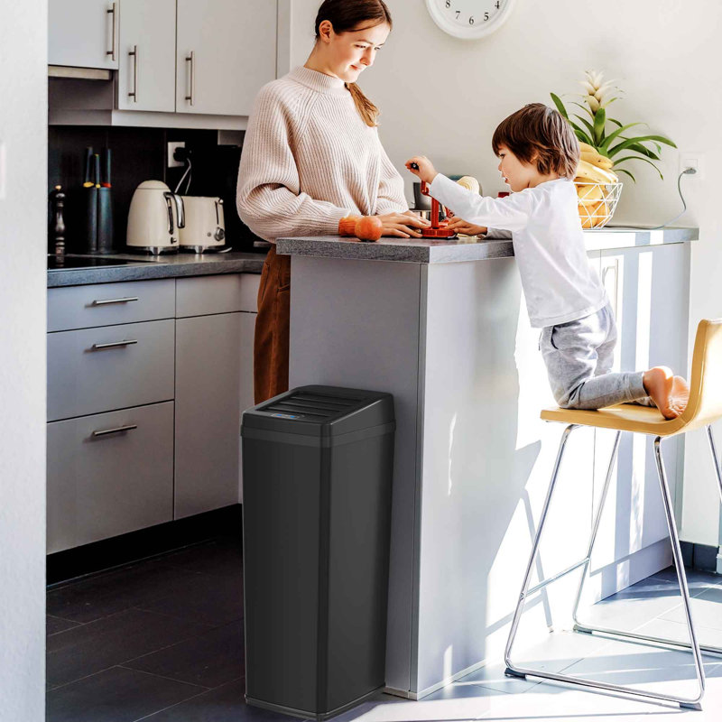 Poubelle à capteur de mouvement en acier inoxydable 14 gallons Erhart, Acier noir