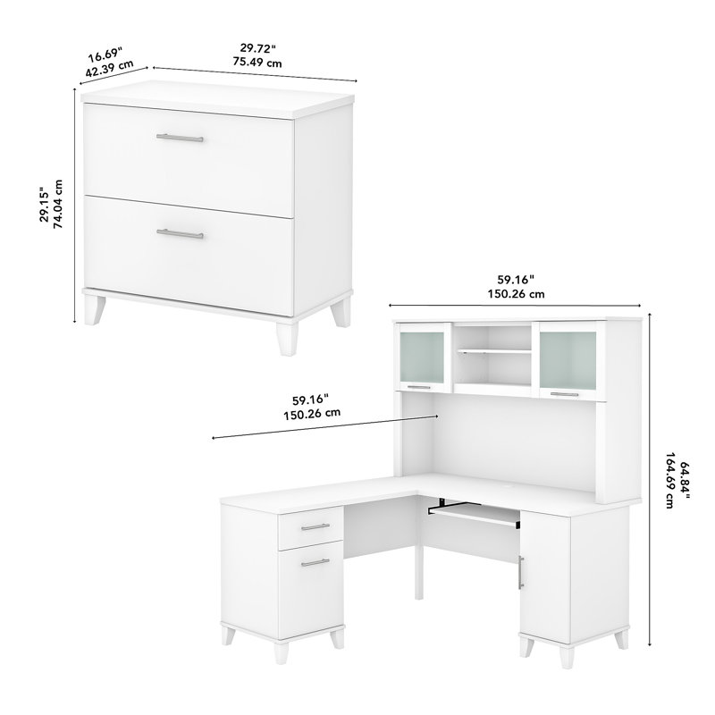Magomed 3 Piece Computer Desk Office Set, White
