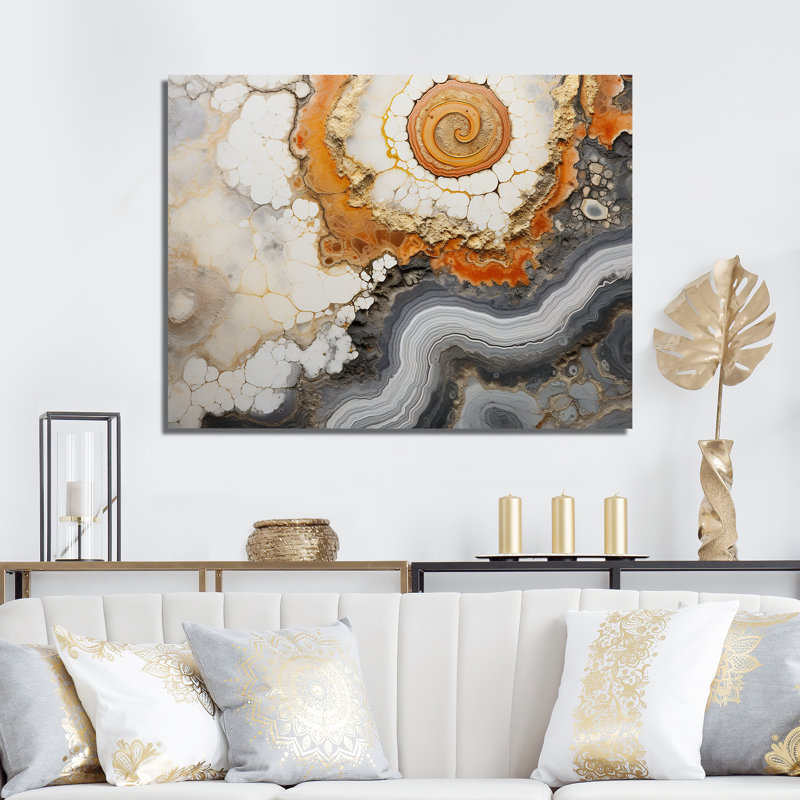 Géode de pierre beige et jaune sur toile, Toile tendue, H 12 po x l 20 po x P 1 po
