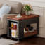 Table basse / table d'appoint moderne 27,6 po avec plateau pliable et roulettes, rangement multi-niveaux et noyer-1233134728