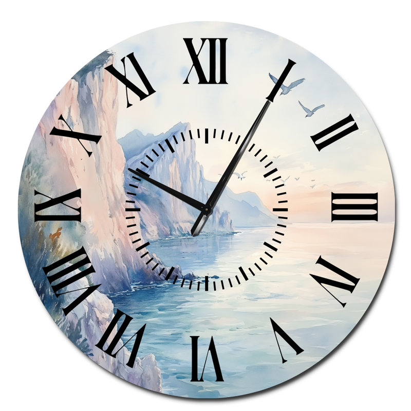 Falaises côtières sereines - Horloge murale silencieuse en métal, imprimée sur métal, Surdimensionné