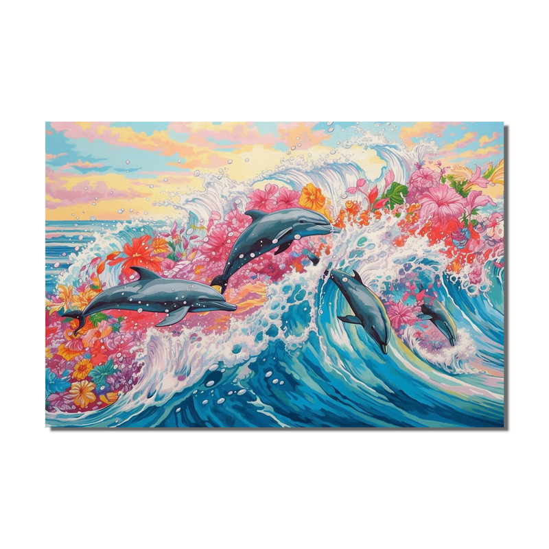 Dauphins colorés - art mural dauphin pour le salon