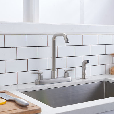Two-Handle Kitchen Sink Faucet with Side Sprayer, 3-Hole Kitchen Faucet