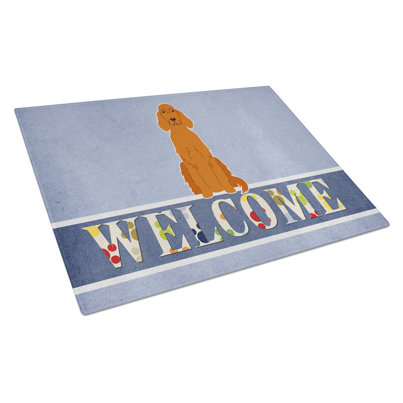 Planche à découper en verre et irish setter caroline Welcome Dog