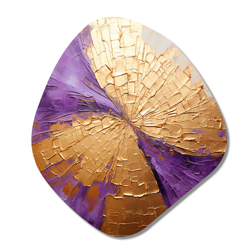 Or et mauve Lunar Vector I - peinture abstraite, art métallique asymétrique, reproduction d'art moderne de forme unique