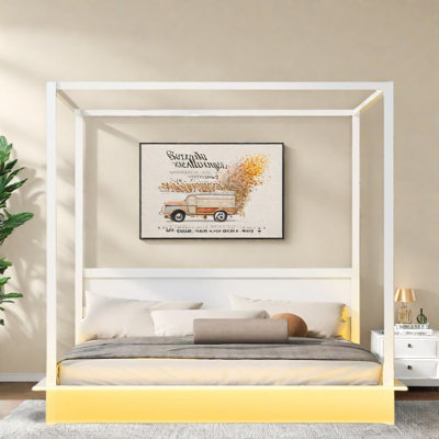 Canopy Bed With Led Light And Support Slats