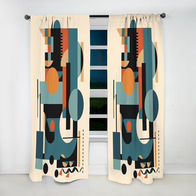Gainell - symphonie minimaliste bleue et orange I - rideau minimaliste - obscurcissant velours - 1 panneau