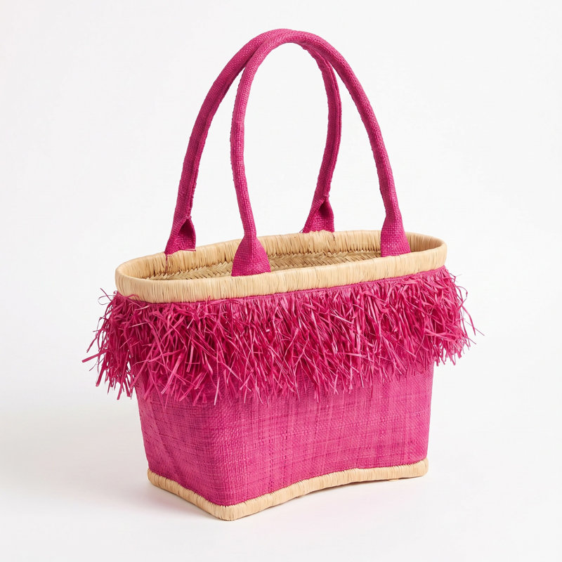 Raffia Palm Storage Tub & Tote, Fuchsia, Small