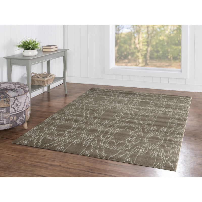 Tapis brun foncé à motif géométrique Bahr, Rectangle 5 pi x 7 pi