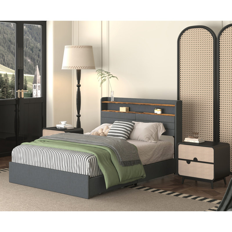 Bed Frame with 4 Storage Drawers, Queen