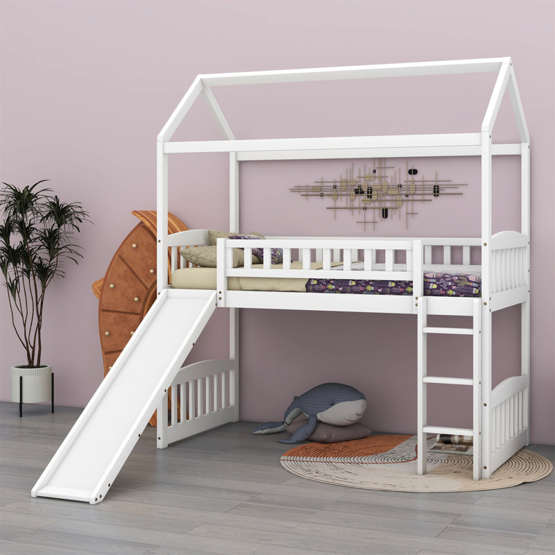 Lit mezzanine simple avec glissade, gris