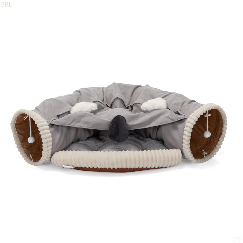 Lit pliant pour chat pour chat d'intérieur, lit lavable en peau de chat avec jouets suspendus et tapis, gris