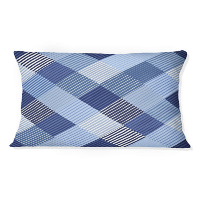 Blue Houndstooth Print - Midcentury Lumbar Pillow