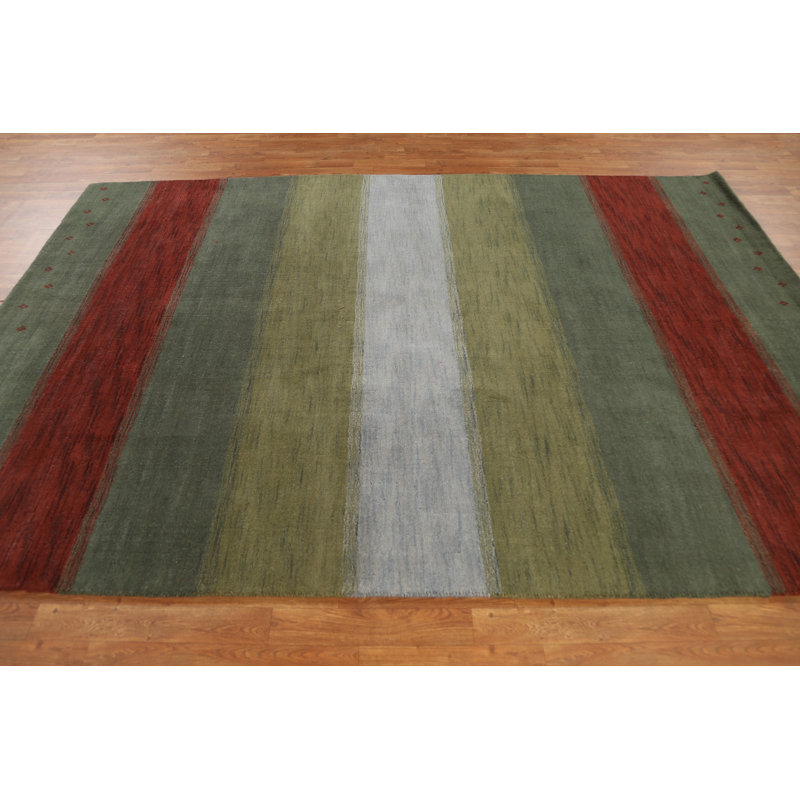 Tapis oriental vert rayé 9 pi 9 po x 6 pi 7 po Gabbeh
