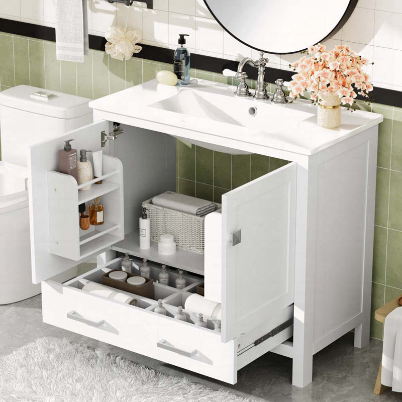 Meuble-lavabo 36 po avec lavabo en céramique, Blanc
