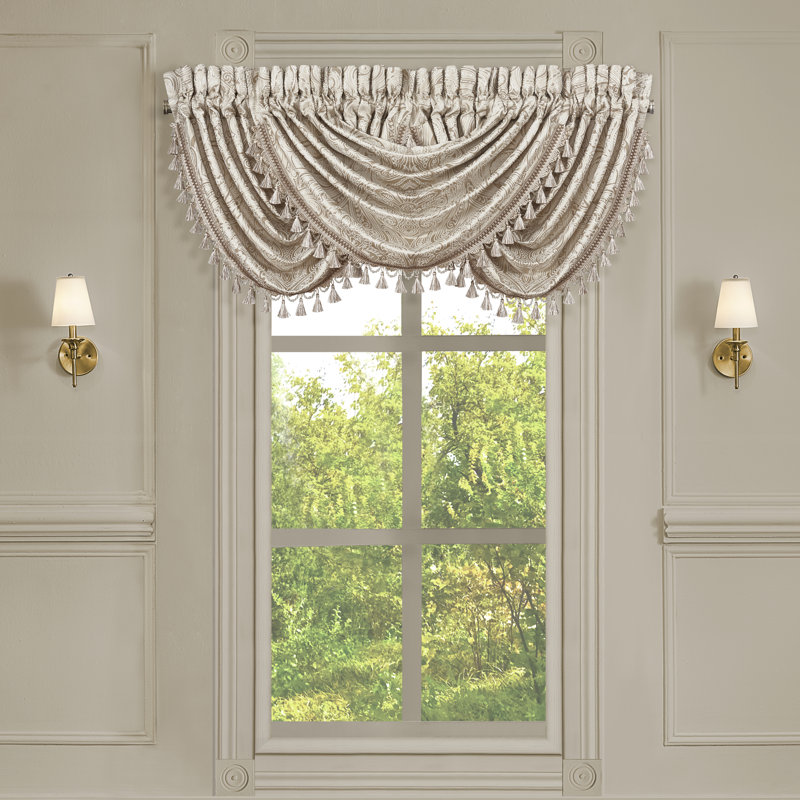 Champagne Damask Rod Pocket Waterfall Valance