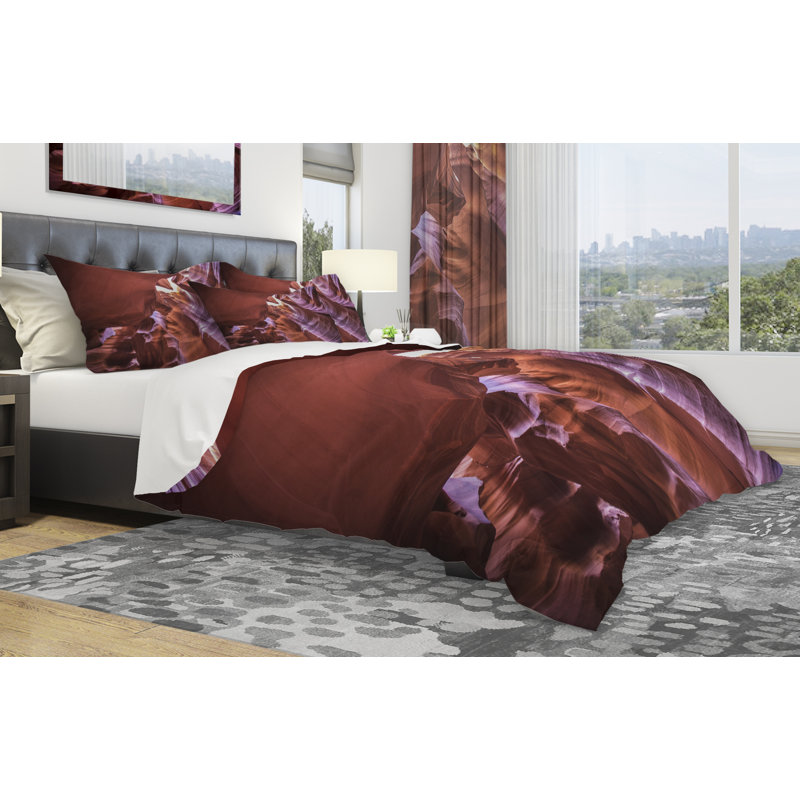 Ensemble de housse de couette Designart Light in Antelope Canyon, Housse de couette très grand + 2 taies décoratives