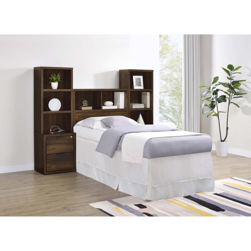 Geary Pine 3-Piece Twin Bedroom Set With Bookcase Headboard, Twin, Dark Brown
