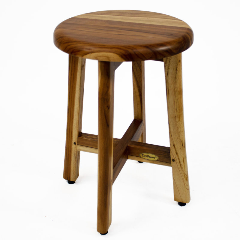 EcoDecors Shoji Teak Shower Stool 18" High Solid Teak Wood Shower Stool/Seat in Earthy Teak