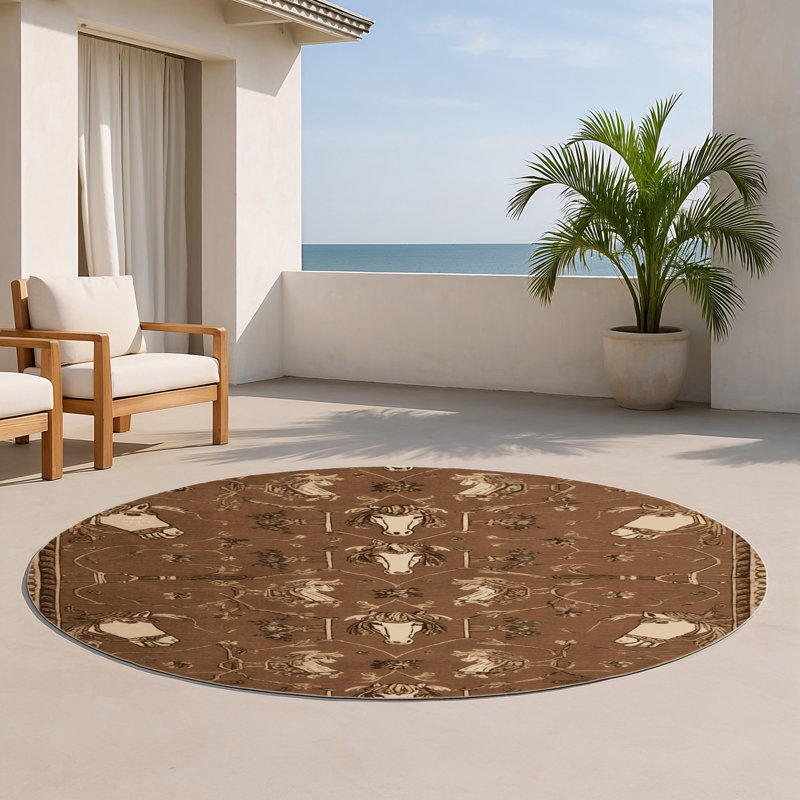 Tapis d'intérieur et d'extérieur brun français, Rond 5 pi
