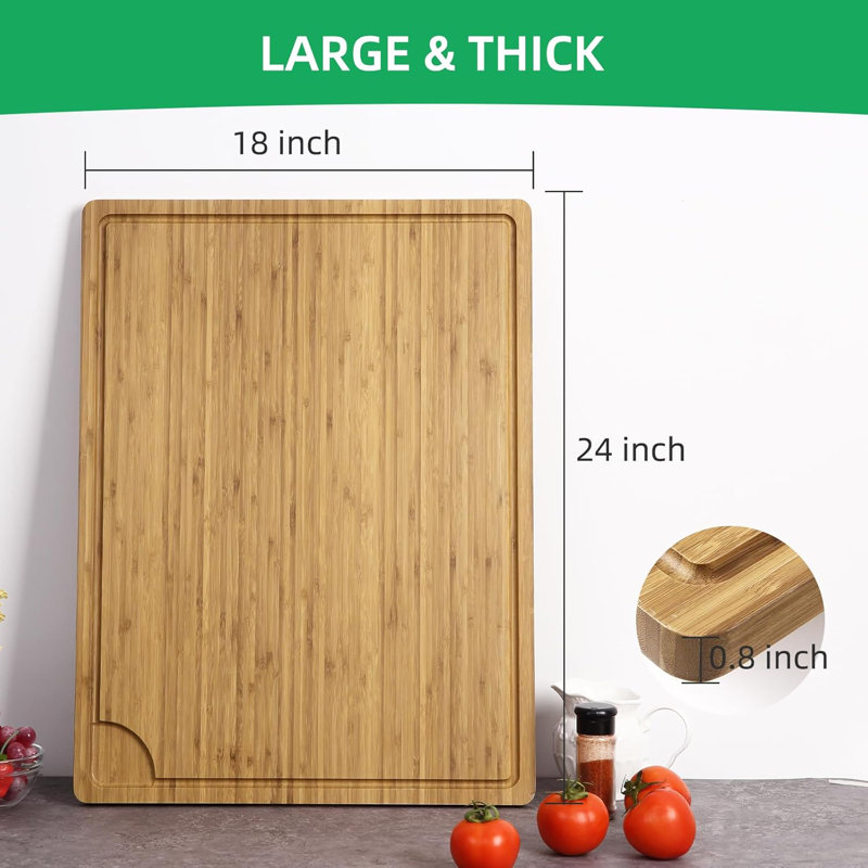 Extra Large Bamboo Cutting Board, 0.8" Thick Reversible Butcher Block With Deep Juice Grooves & Handles, Multipurpose Chopping Board for Meat, Vegetables