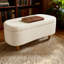 Banc de rangement incurvé avec couvercle rabattable et revêtement en tissu doux pour la chambre à coucher et le vestibule