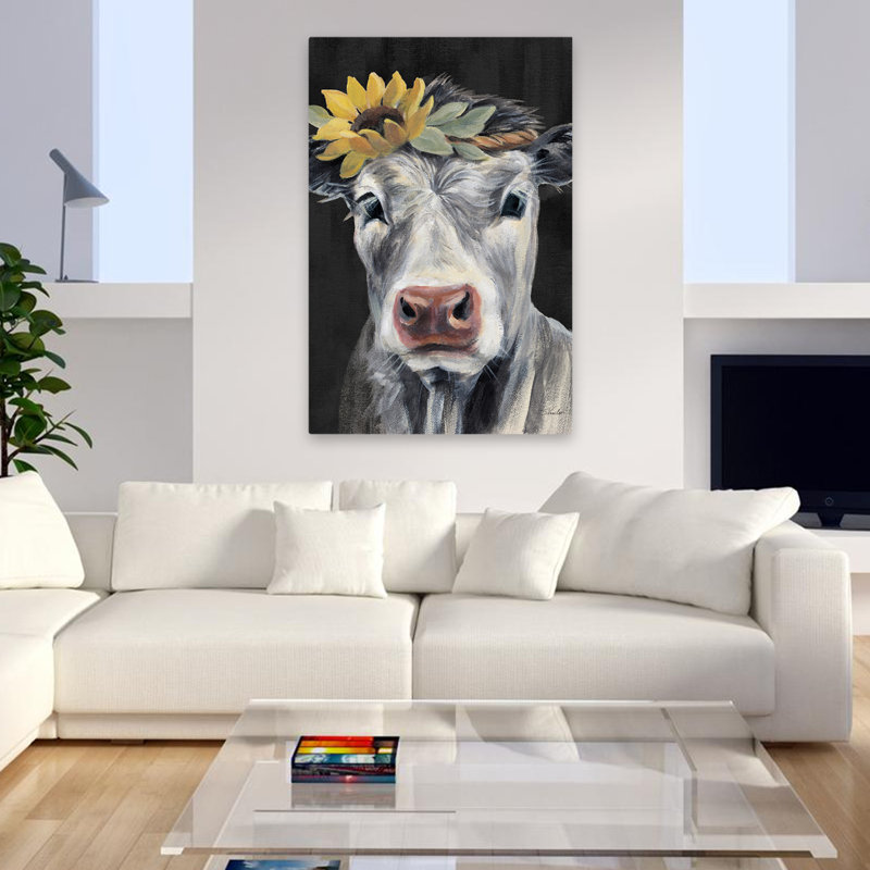 Jolie vache sur fond noir - Boho bohémien noir, H 48 po x l 32 po