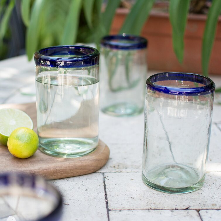 Handblown Recycled Glass Tumbler Drinkware (Set of 6) Blue