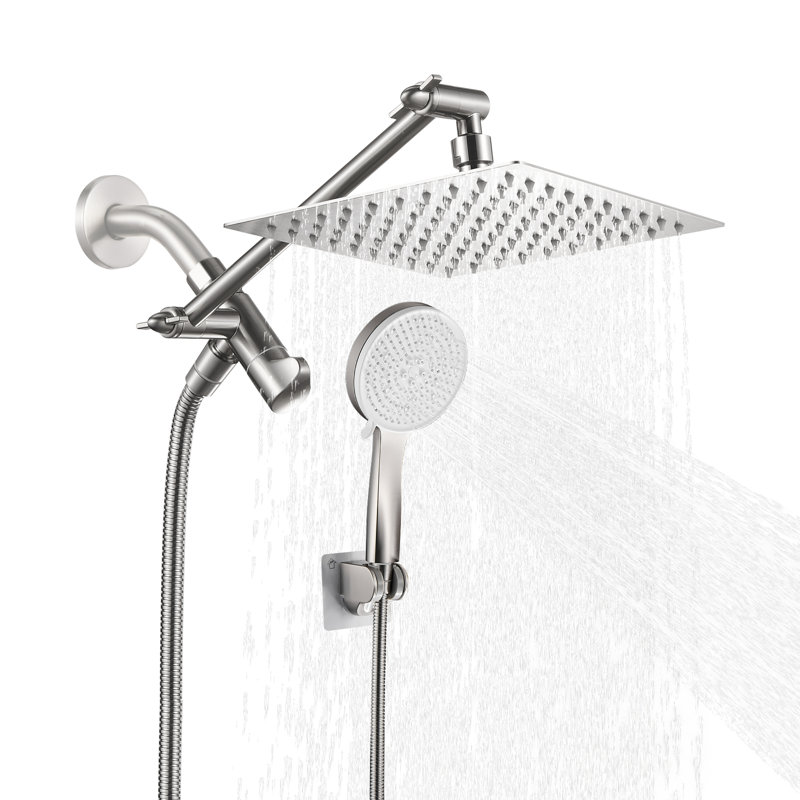 Tête de douche réglable haute pression double 8 po avec douche à main à 5 jets, Nickel brossé